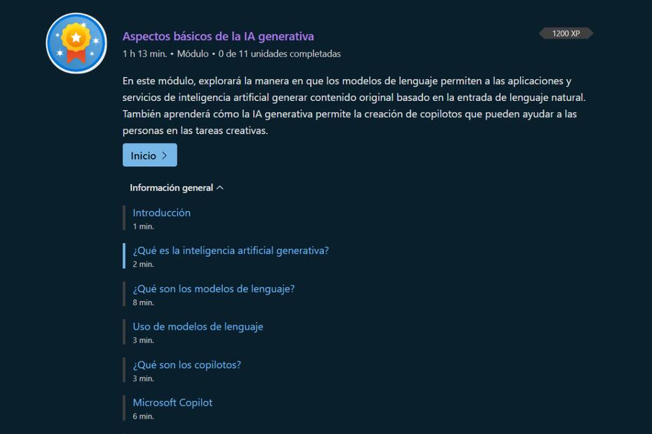 Así se ve uno de los cursos gratuitos que ofrece Microsoft.