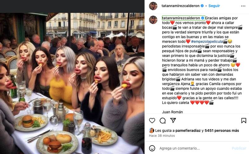 El mensaje que compartió Sebastián Ramírez en su cuenta de Instagram.