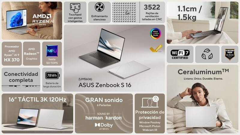 Las cualidades del nuevo Zenbook S16.