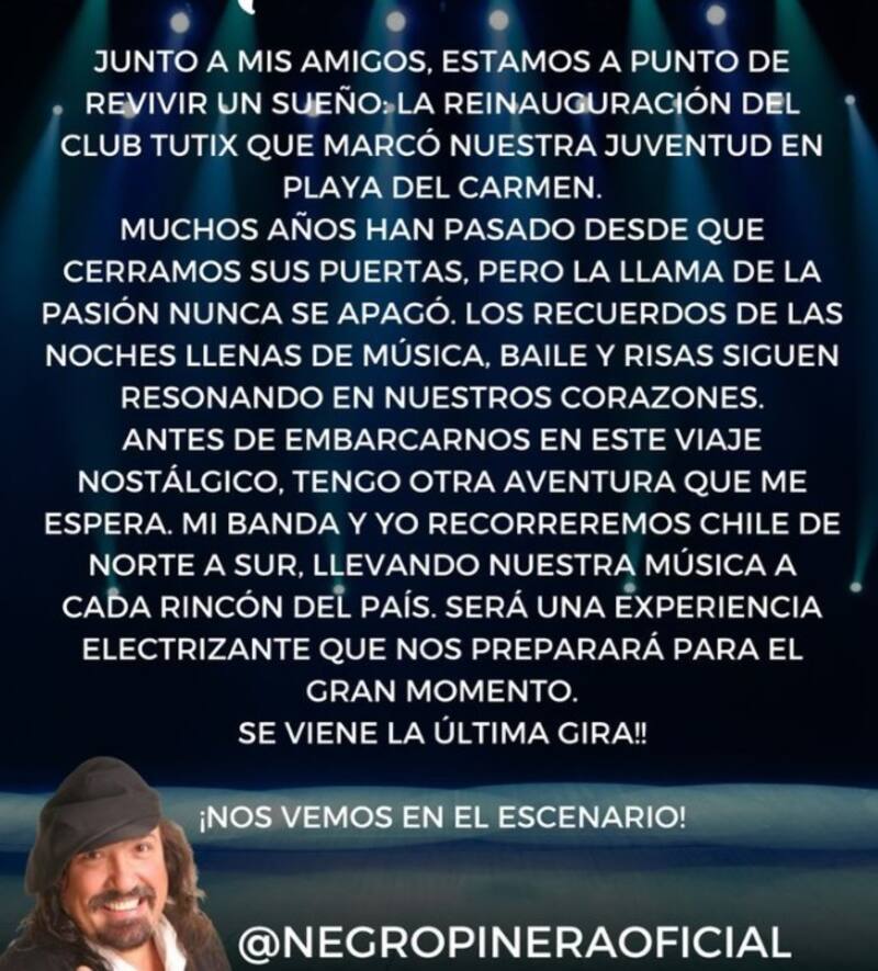 confirmó que se va de Chile y anunció última gira con su grupo. Créditos: Instagam