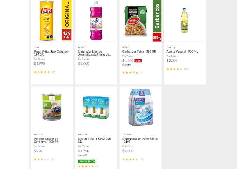 Estos son algunos de los productos que están a $1.000 y más. Créditos: Tottus.