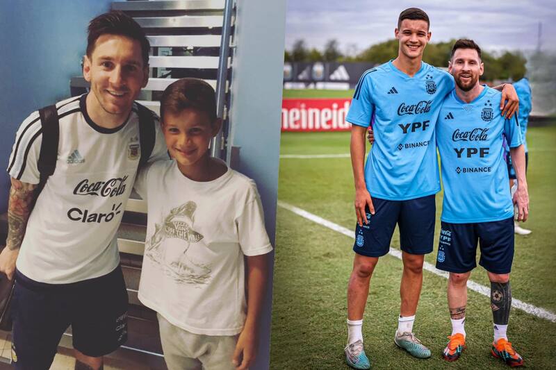 Valentín Carboni se fotografió con Lionel Messi cuando tenía 11 y 18 años.