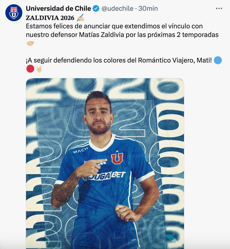 La U anunció la renovación de Matías Zaldivia.