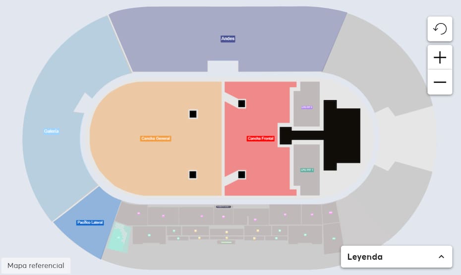 Esta es la imágen que da el servicio para graficar los lugares del Estadio Nacional. Créditos: Ticketmaster.