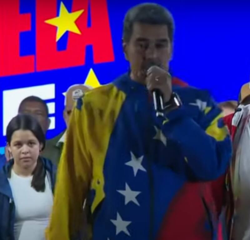 Nicolás Maduro tras ser anunciado como presidente reelecto. Captura TV.