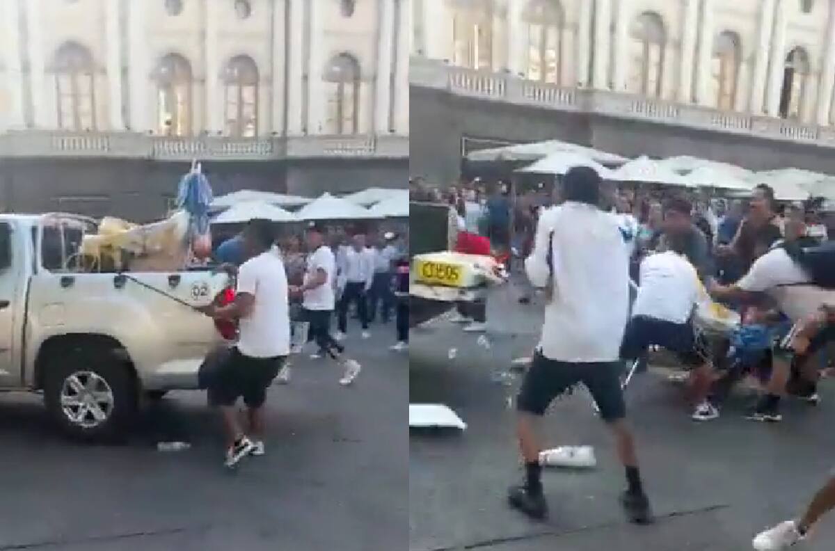 VIDEO | Comerciantes ambulantes agreden a carabineros y fiscalizadores municipales en Plaza de Armas de Santiago