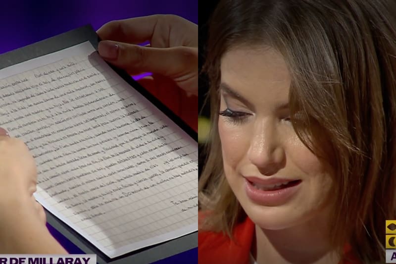 Millaray Viera leyendo la carta de Julieta en "Buenas Noches a Todos".