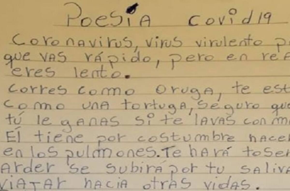 Niño de sexto básico sorprende en redes con poema sobre el Covid-19