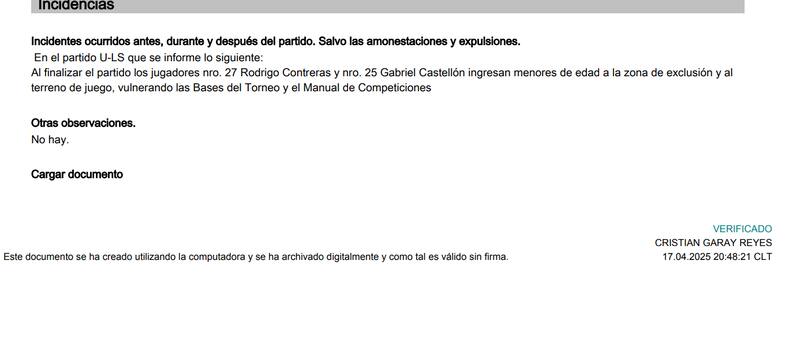 Rodrigo Contreras y Gabriel Castellón fueron mencionados en el informe del partido ante La Serena.