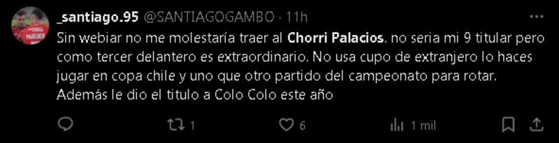 sobre el ofrecimiento del Chorri Palacios a Colo Colo