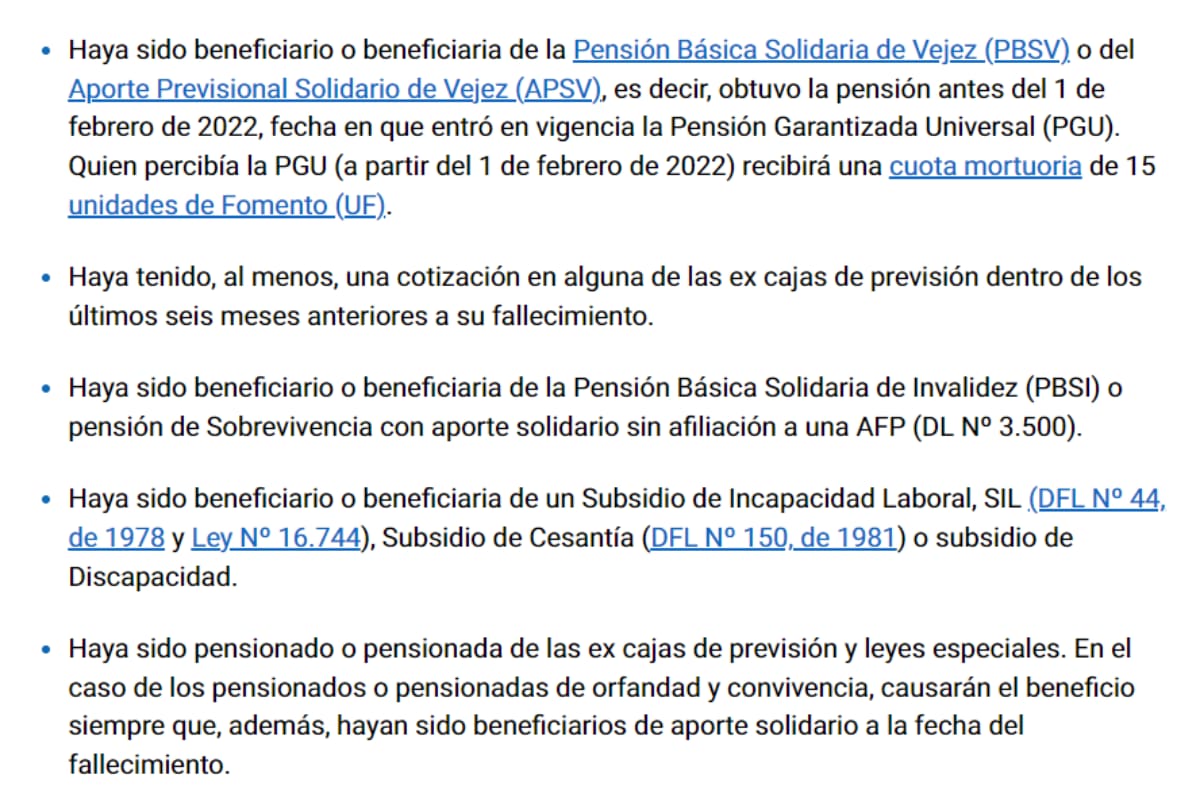 El o la fallecida tiene que cumplir una de estas condiciones.