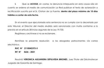 Justicia acoge denuncia de Cristián de la Fuente contra La Red por vincularlo al caso “Relojes VIP”: “No tengo ninguna relación con el señor Parived”