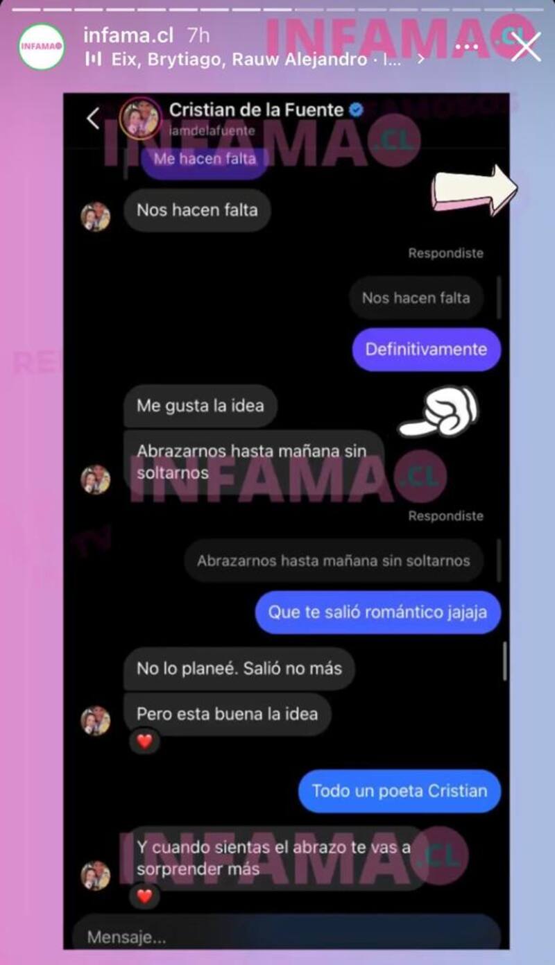 Captura de pantalla conversación de Cristián de la Fuente con misteriosa mujer / Créditos: Infama Instagram