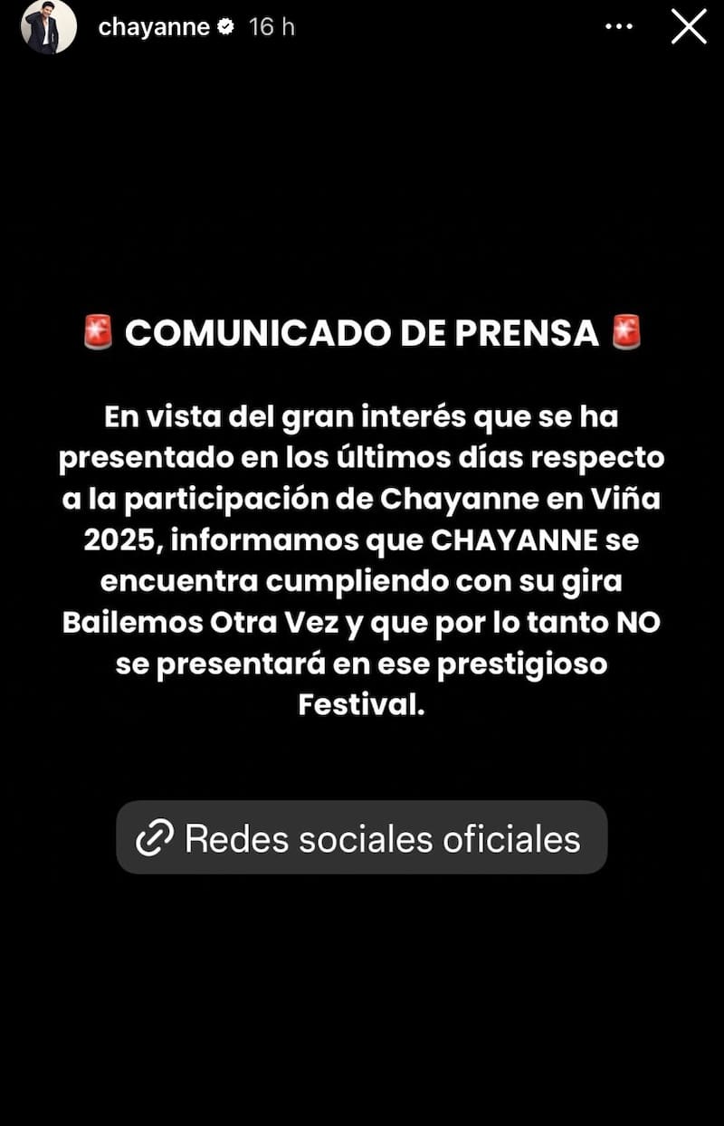 Chayanne desmintió posible participación en el Festival de Viña 2025.