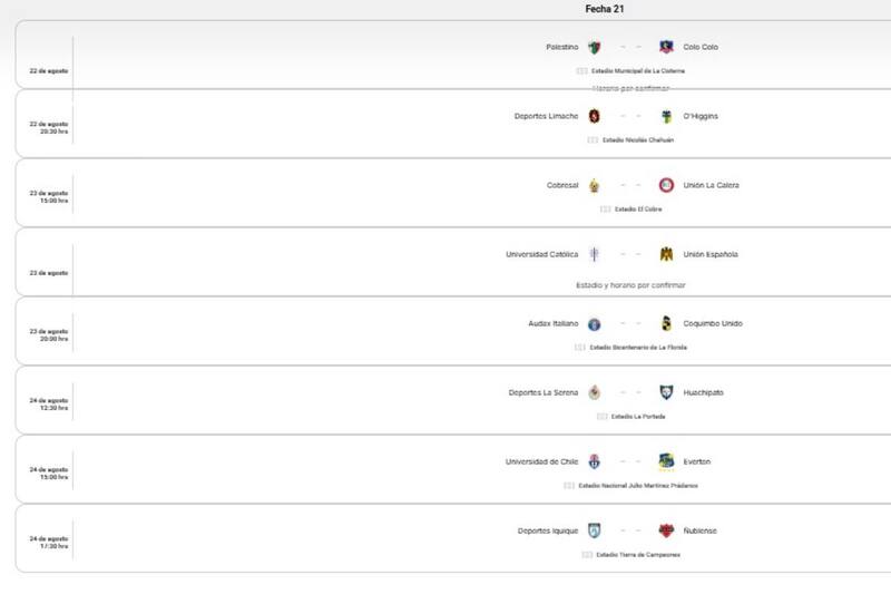 ANFP confirmó la programación de la fecha 21 de la Liga de Primera.