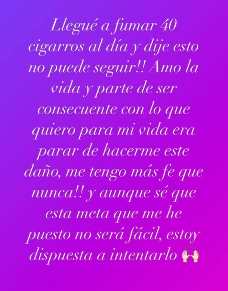 La periodista está dispuesta a dejar el vicio. Créditos: Instagram
