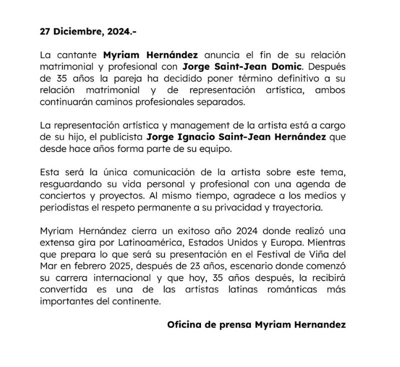 compartió un comunicado por redes sociales.