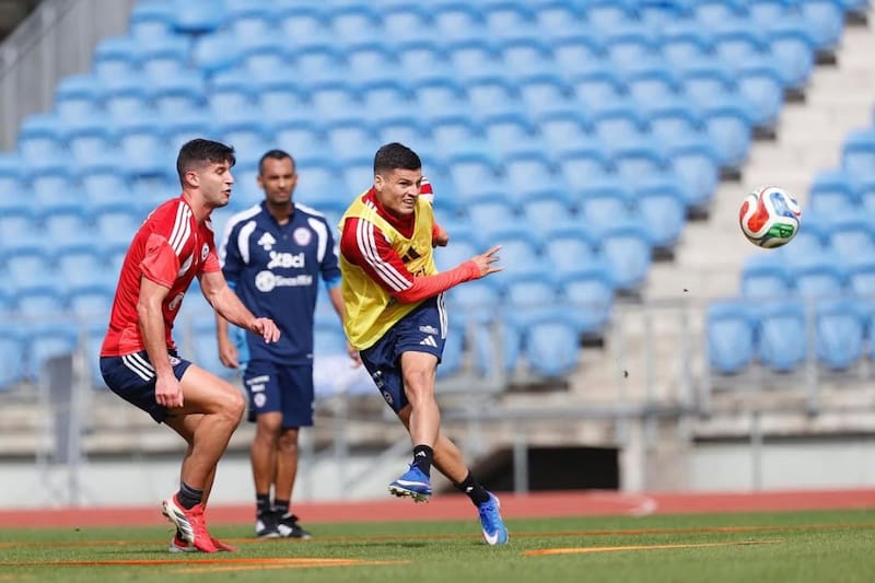 César Cortés, al fondo, presenciando el entrenamiento de la Selección. Foto: Comunicaciones/FFCh.