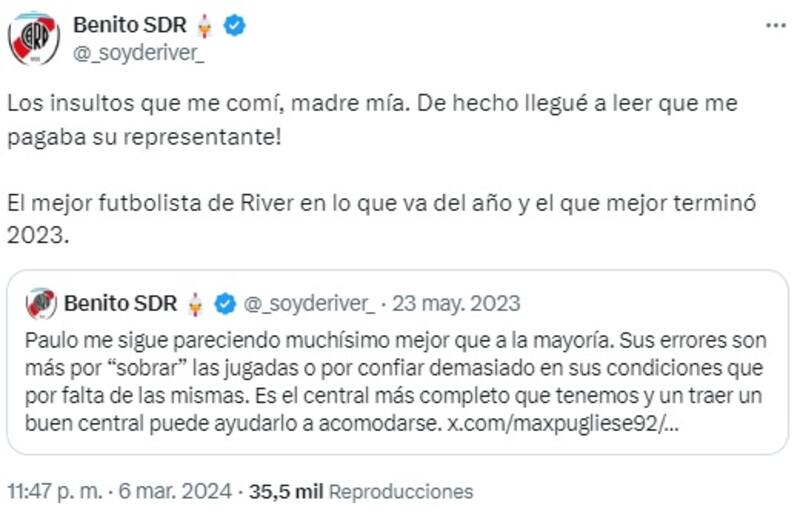 Paulo Díaz es considerado el mejor futbolista de River