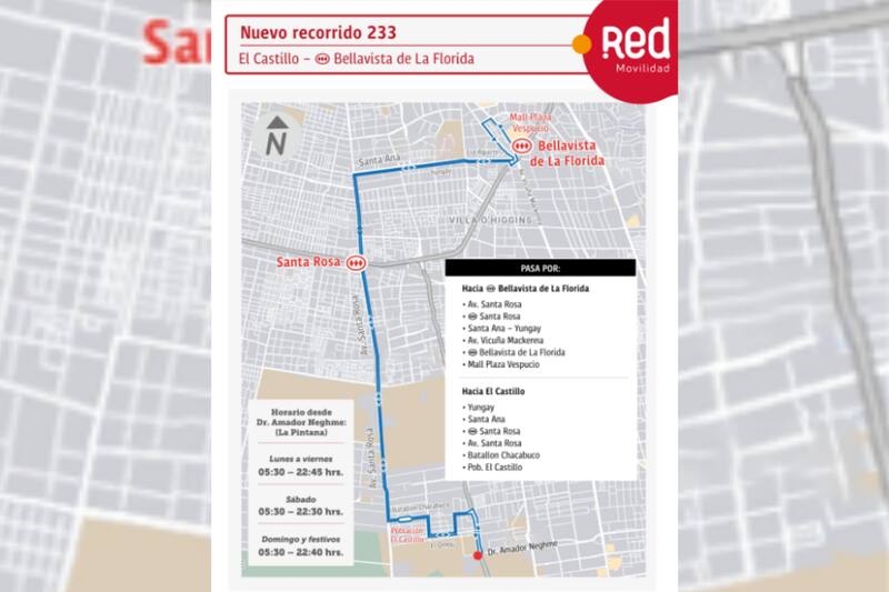 Este es el mapa del bus 233.