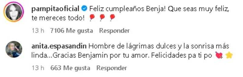 Los mensajes de Pampita y Anita. Créditos: Instagram