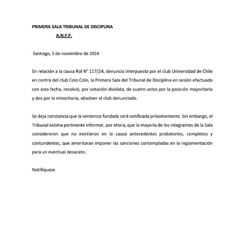 Fallo Tribunal de Disciplina