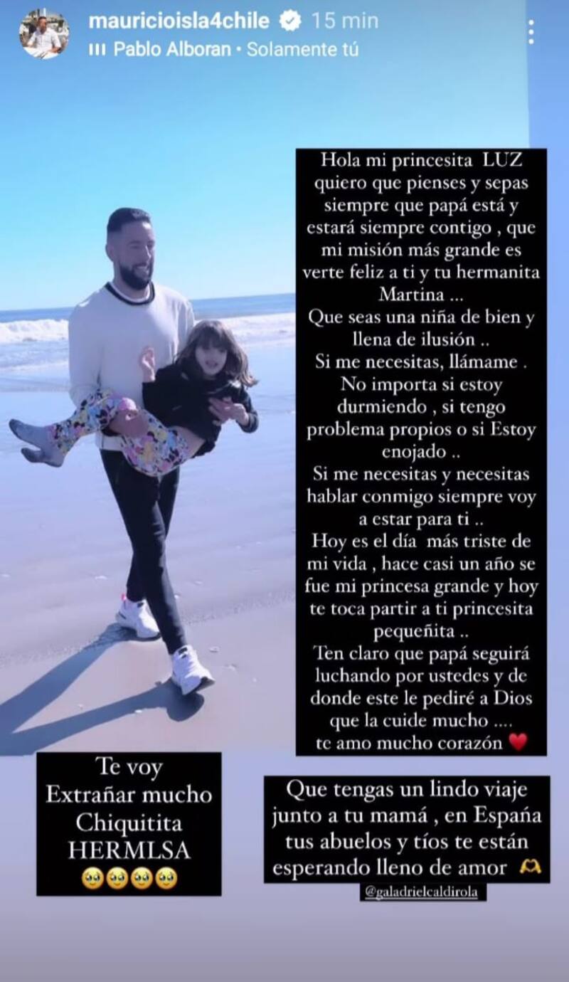 Mensaje de Mauricio Isla en Instagram para Luz Elif