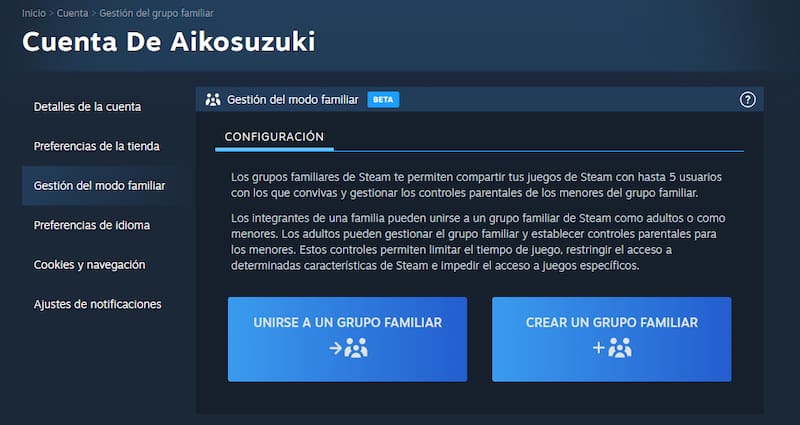 Tendrás que seleccionar “Crear un grupo familiar”.