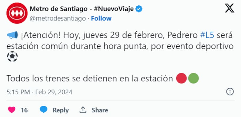 Metro de Santiago en X.