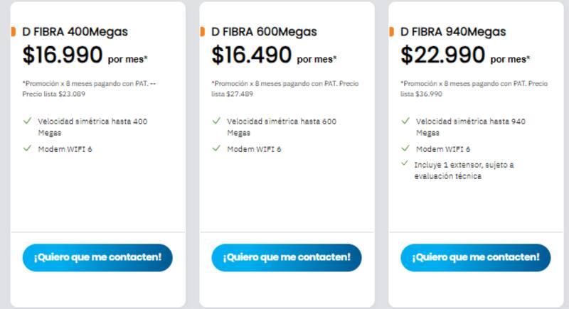 Estos son los precios del nuevo servicio de fibra óptica de DIRECTV. Créditos: DIRECTV.