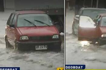 Notero de "Buenos Días a Todos" empujó en vivo a auto en panne en Gran Avenida