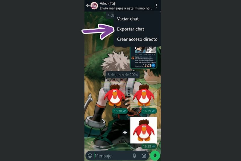 Podrás elegir cualquier aplicación que gustes para enviar el chat.