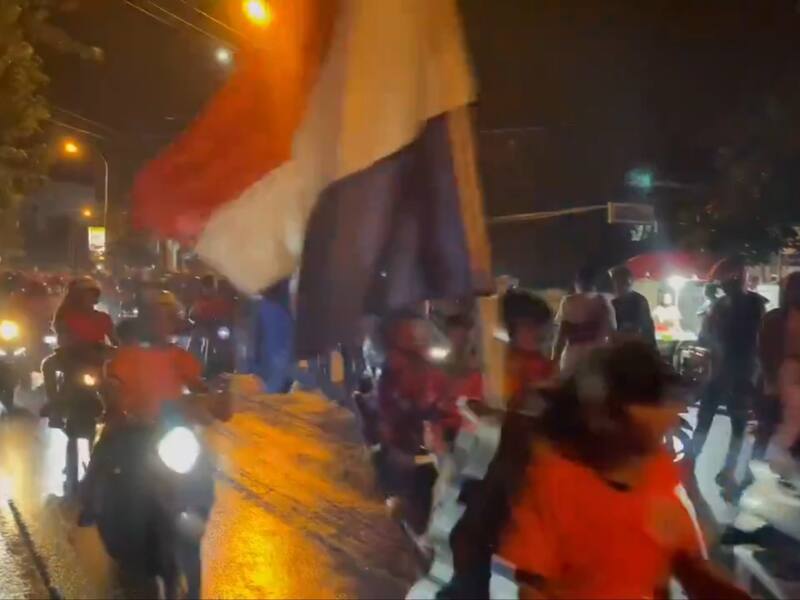 a festejar el triunfo de Países Bajos ante Albania.