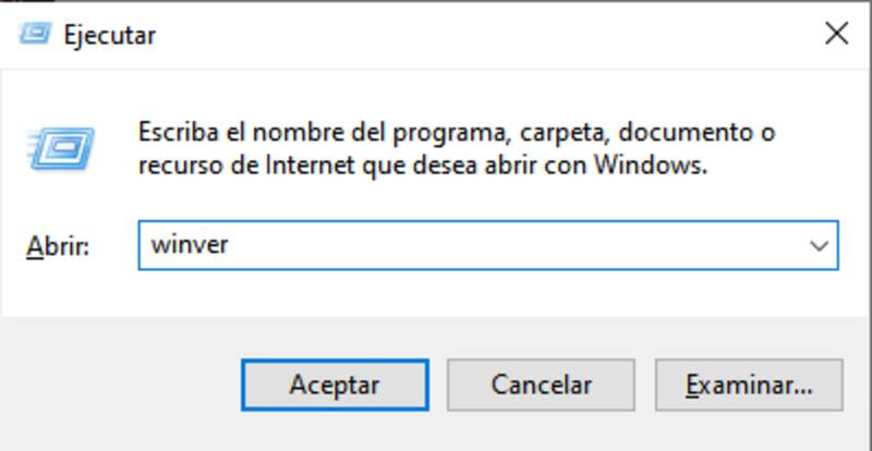 Cuando se abra este recuadro, tendrás que escribir "winver" y pulsar aceptar.