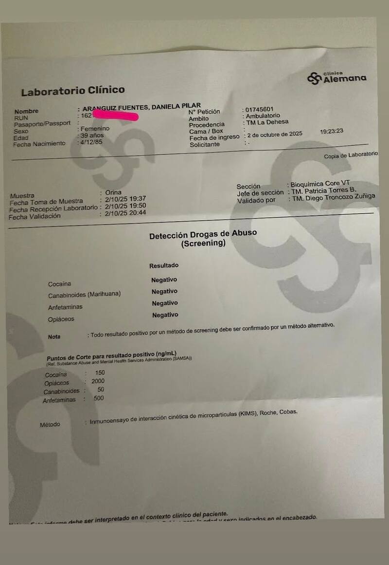 La comunicadora compartió test de drogas.