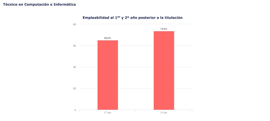 Estos son los porcentajes de empleabilidad de la carrera de técnico en computación e informática.