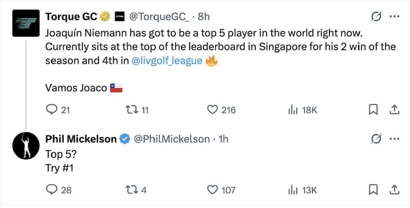 El enorme halago de Phil Mickelson al golfista chileno.