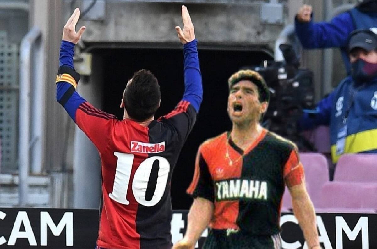 Acierto fotográfico muestra a Lionel Messi intentando imitar la mano de Dios de Maradona