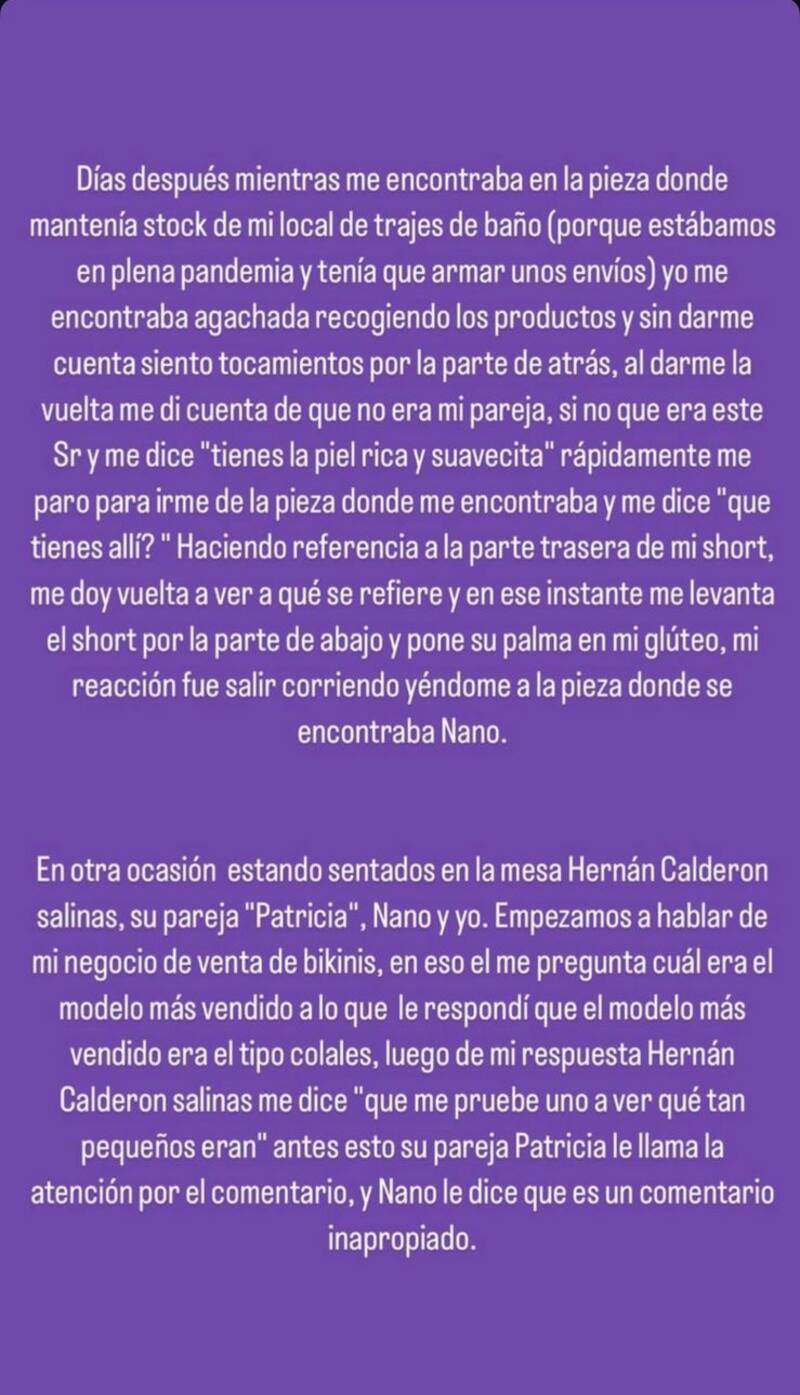Parte del testimonio de la pareja de Nano Calderón.