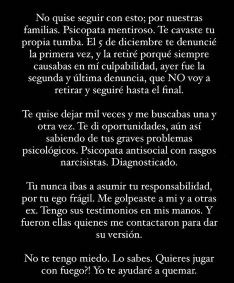 Este fue uno de los mensajes que dejó Catalina Gaete en relación a Sebastián Ramírez tras su detención