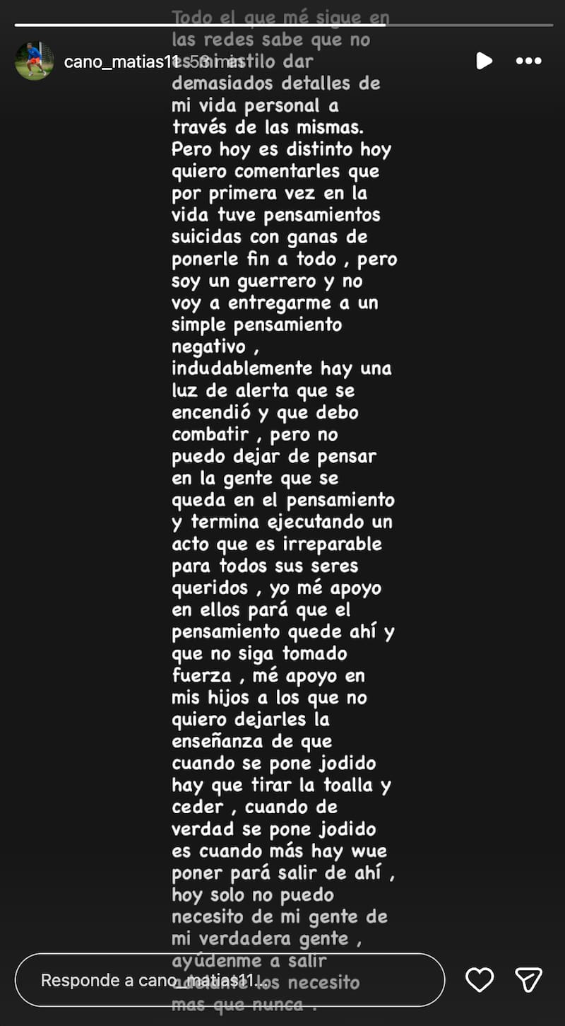 El portero argentino y su mensaje de ayuda en Instagram.