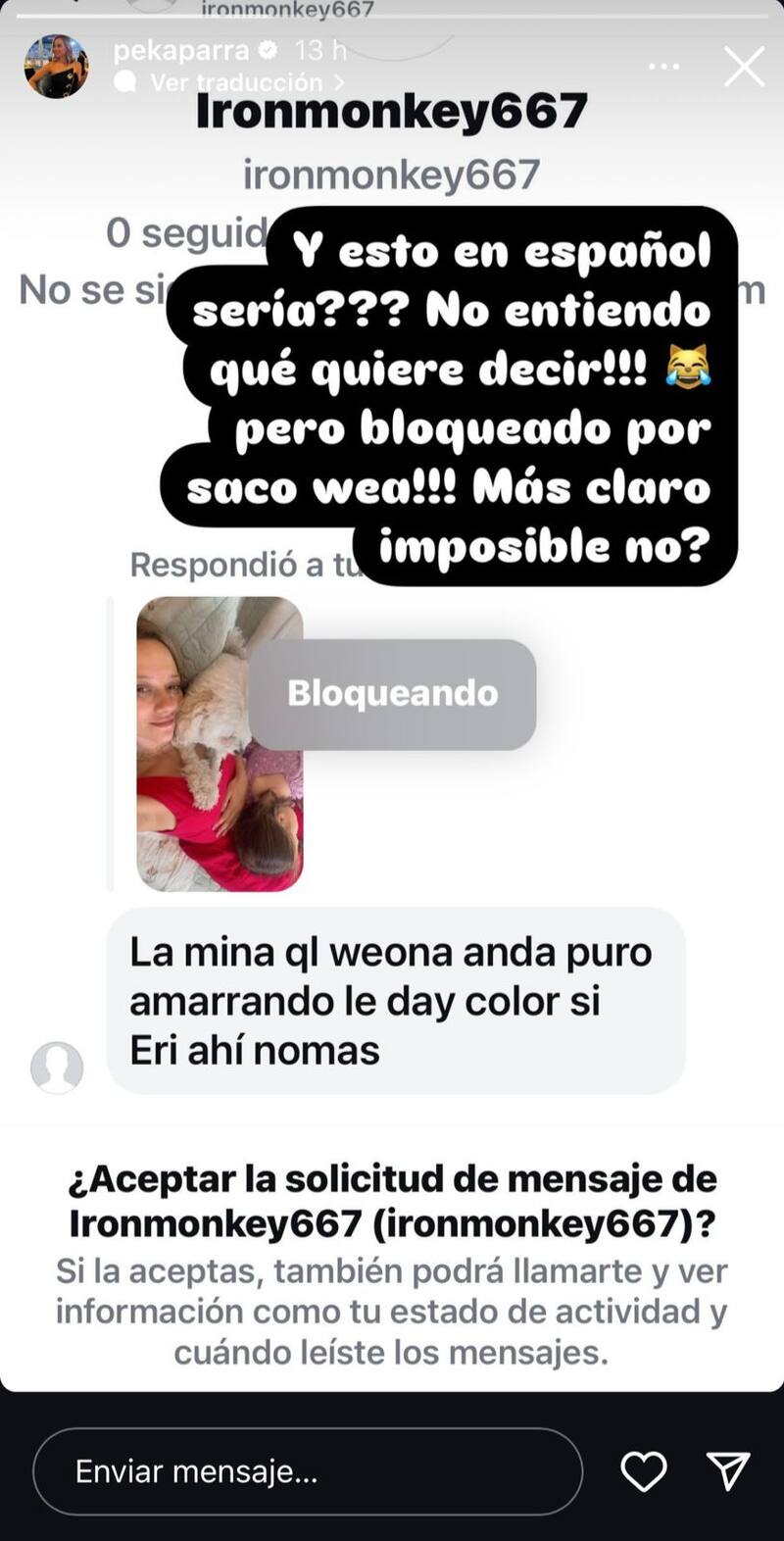 Íngrid Parra expuso a internauta que la insultó por Instagram.