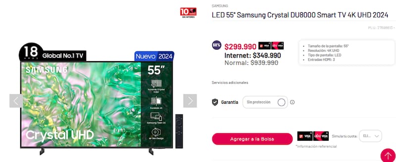 Este televisor Samsung está con un 68% de rebaja en su página web.