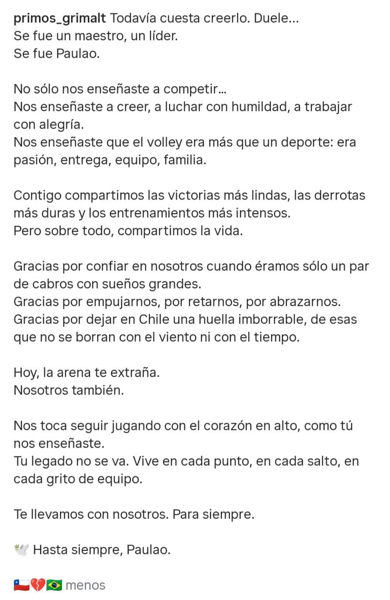 El mensaje en honor a Paulao.