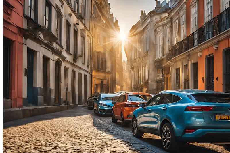 Autos en calles con adoquines