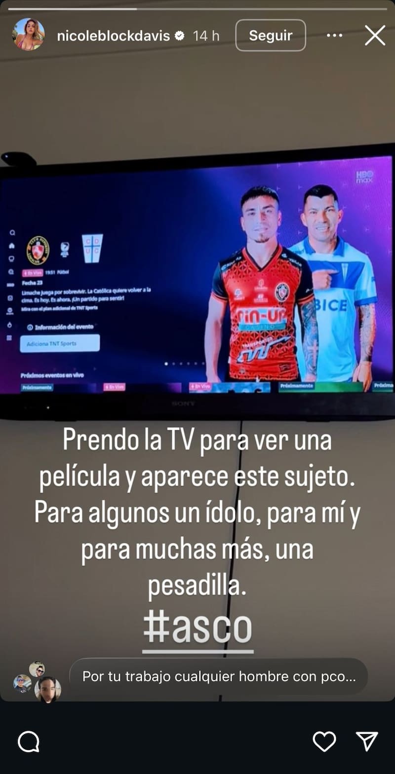 La historia subida por la actriz contra Gary Medel.