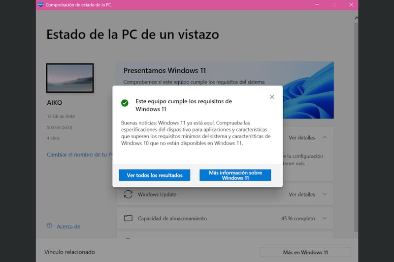 Si cumples los requisitos, aparecerá este mensaje.