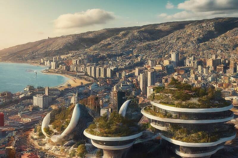 Así se imagina Gemini, la IA de Google, la ciudad de Valparaíso en el año 2050.