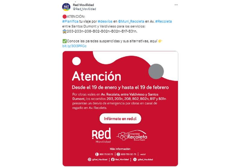 Revisa cuáles serán los paraderos alternativos.