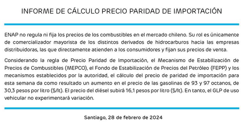 Esta es la variación de precio que tendrán los combustibles a partir de este jueves.